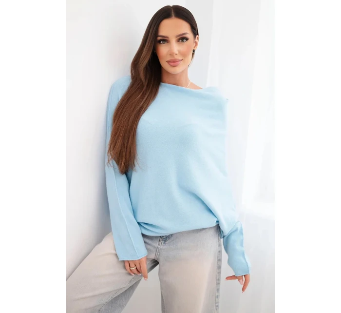 Dámský asymetrický model 21949302 svetr z viskózy modrý - K-Fashion Dámský asymetrický model 21949302 svetr z viskózy modrý - K-Fashion