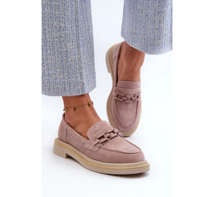 Dámské semišové mokasíny na ploché podrážce s ozdobou D&A TW101 Špinavě růžové