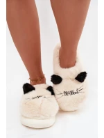 Dámské huňaté pantofle s motivem úsměvu – béžové Lexira Dámské huňaté pantofle s motivem úsměvu – béžové Lexira
