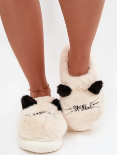 Dámské huňaté pantofle s motivem úsměvu – béžové Lexira