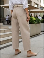 Jeansy damskie fit z wysokim stanem beżowe model 22136274 - FashionStreet