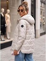 Dámská prošívaná přechodová bunda s kapucí, šedá, FashionStreet TY5798 Dámská prošívaná přechodová bunda s kapucí, šedá, FashionStreet TY5798