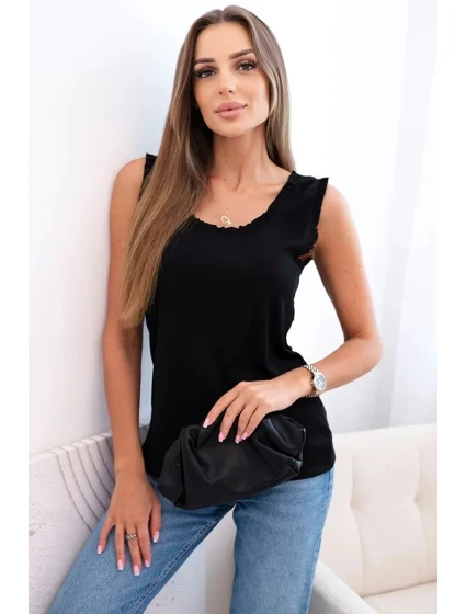 Dámská viskózová halenka s volánem ve výstřihu černý Dámská viskózová halenka s volánem ve výstřihu černý