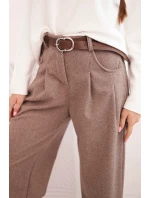 Dámské kalhoty s širokým nohavicí a páskem model 21489472 - K-Fashion Dámské kalhoty s širokým nohavicí a páskem model 21489472 - K-Fashion