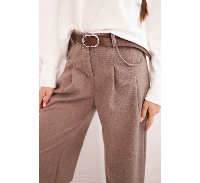 Dámské kalhoty s širokým nohavicí a páskem model 21489472 - K-Fashion Dámské kalhoty s širokým nohavicí a páskem model 21489472 - K-Fashion