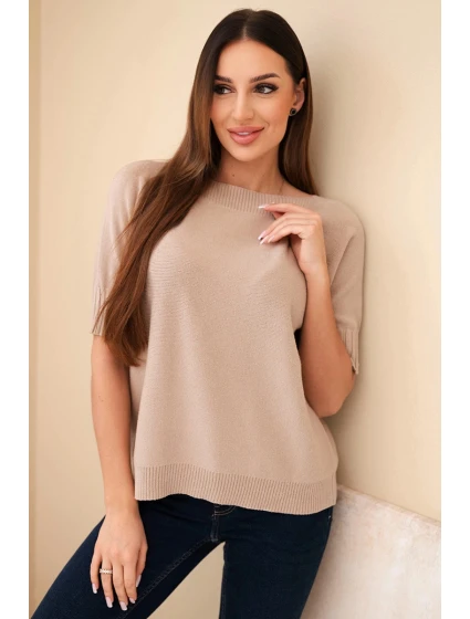 Dámský svetr z viskózy s krátkým rukávem tmavě béžový Dámský svetr z viskózy s krátkým rukávem tmavě béžový