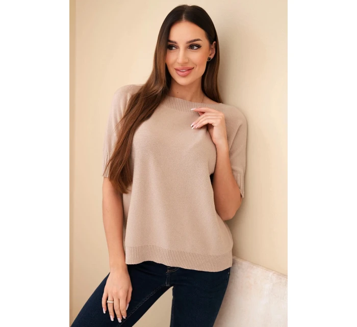Dámský svetr z viskózy s krátkým rukávem tmavě béžový