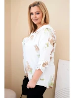 Dámská blůza Plus Size z viskózy s kapucí a květinovým vzorem bílá