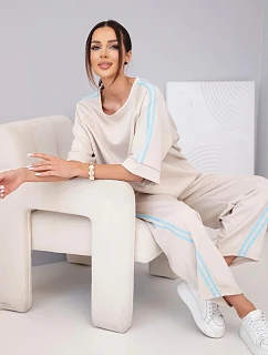 Dámský komplet máslový z viskózy mikina a kalhoty s lampasy béžový