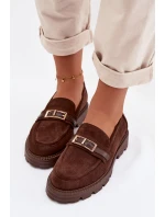 Dámské mokasíny se zlatým přezkou čokoládové Mirelva Dámské mokasíny se zlatým přezkou čokoládové Mirelva