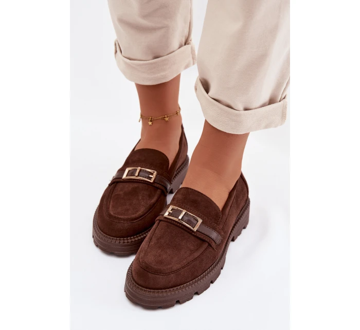 Dámské mokasíny se zlatým přezkou čokoládové Mirelva Dámské mokasíny se zlatým přezkou čokoládové Mirelva