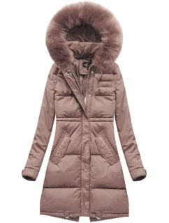 DŁUGA KURTKA DAMSKA ZIMOWA Z KAPTUREM RÓŻ model 21241722 - Libland