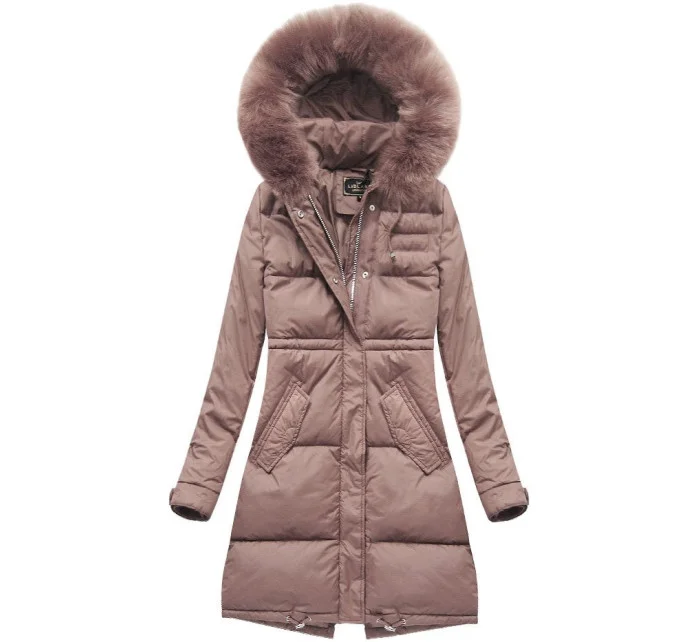 DŁUGA KURTKA DAMSKA ZIMOWA Z KAPTUREM RÓŻ model 21241722 - Libland