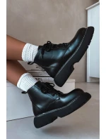 Dámské zateplené kotníkové boty na platformě s šněrováním Černé model 21935154 - Boto