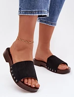 Dámské pantofle s nýty na nízkém podpatku Černé Amelvessa