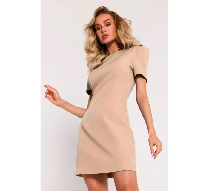 M777 Mini šaty s vycpávkami na ramenou - béžové M777 Mini šaty s vycpávkami na ramenou - béžové