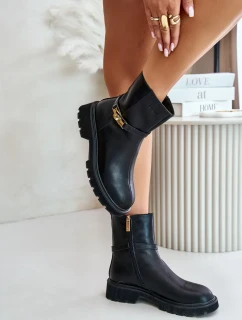 Kožené Dámské Kotníkové Boty S Páskem Zateplené GOE Černé