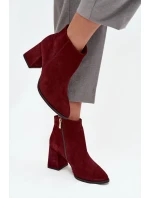 Dámské kotníkové boty z přírodního semiše na sloupkovém podpatku Zazoo – bordové