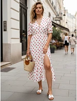 Dámské midi šaty s květinovým vzorem bílé FashionStreet EY2656 Dámské midi šaty s květinovým vzorem bílé FashionStreet EY2656