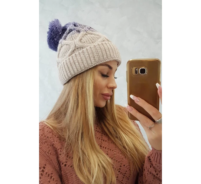 Fleecová čepice Alice K248 béžová+fialová Fleecová čepice Alice K248 béžová+fialová