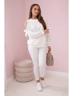 Sada mikiny s mašlí na rukávech a model 19747410 ecru - K-Fashion