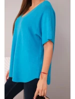 Dámská svetr s krátkým rukávem a výstřihem do V tyrkysová