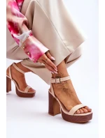 Kožené Sandály Na model 21620454 Platformě Béžové Marina - Boto Kožené Sandály Na model 21620454 Platformě Béžové Marina - Boto