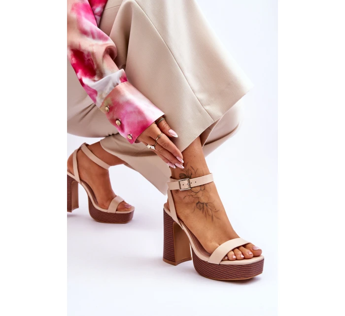 Kožené Sandály Na model 21620454 Platformě Béžové Marina - Boto Kožené Sandály Na model 21620454 Platformě Béžové Marina - Boto