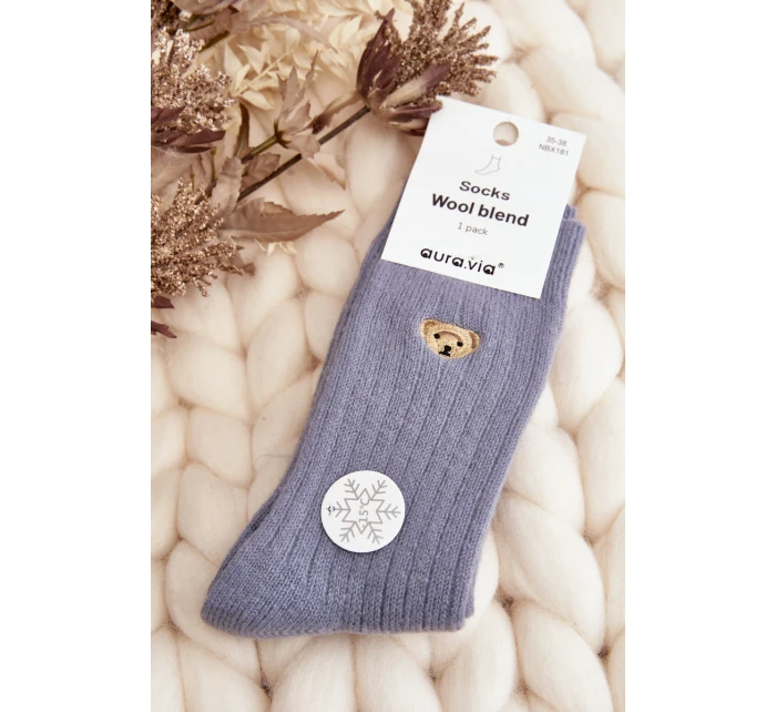 Dámské Hrube Ponožky S Medvědem Modré