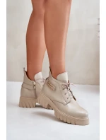 Dámské Kožené Kotníkové Boty S  Svrškem Béžové model 21677153 - Zazoo