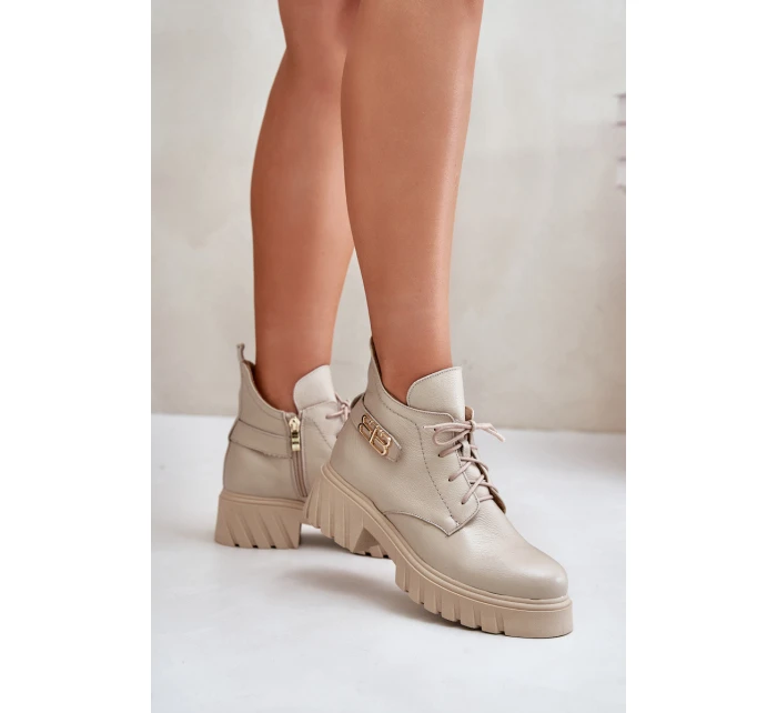 Dámské Kožené Kotníkové Boty S  Svrškem Béžové model 21677153 - Zazoo