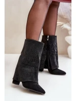 Zdobené Lesklé Kotníkové Boty S Otočeným Svrškem Na Podpatku Zateplené Černé Xistaria Zdobené Lesklé Kotníkové Boty S Otočeným Svrškem Na Podpatku Zateplené Černé Xistaria