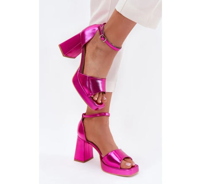 Lakovane Dámské Sandály Na Podpatku Fuchsie Marila