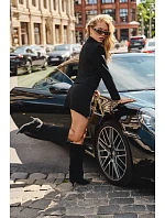 Černé vysoké kozačky s otevřenými a podpatkem model 22321068 - Boto