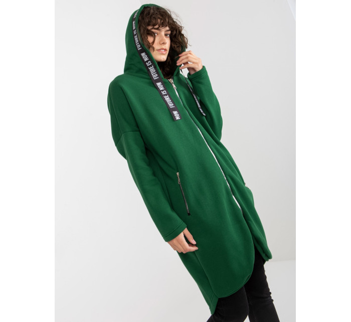 Dámská dlouhá mikina na zip s kapucí - zelená