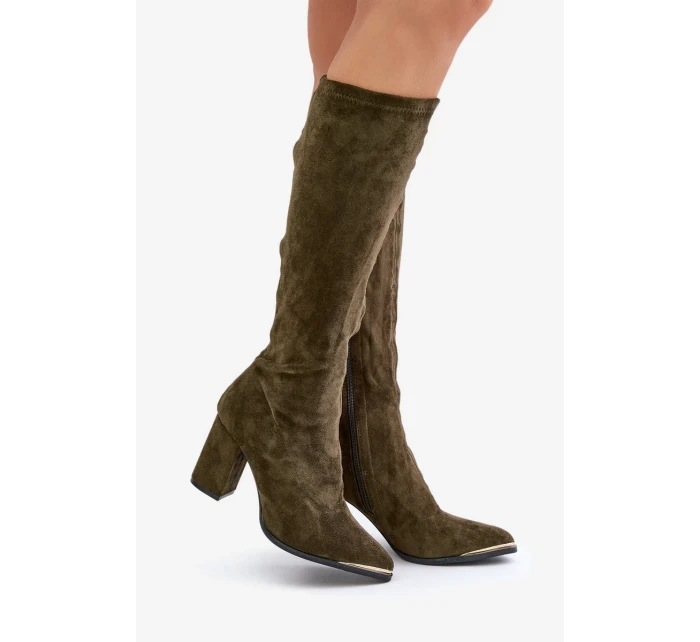 Eko Semišové Kozačky Na Podpatku Tmavě Zelené model 20865230 - Kesi Eko Semišové Kozačky Na Podpatku Tmavě Zelené model 20865230 - Kesi