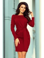 Dámské šaty v bordó barvě se širokým páskem k zavazování model 6703279