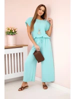 Viskózový komplet plisovaná halenka + kalhoty mincovna