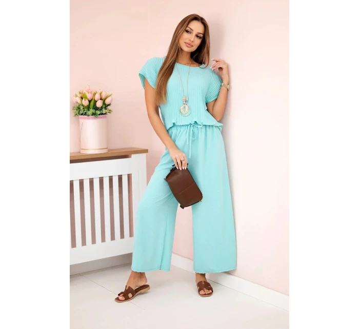 Viskózový komplet plisovaná halenka + kalhoty mincovna