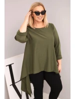 Dámská tunika Plus Size bavlněná s asymetrickým střihem khaki Dámská tunika Plus Size bavlněná s asymetrickým střihem khaki