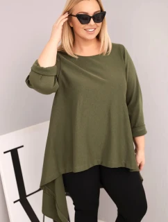 Dámská tunika Plus Size bavlněná s asymetrickým střihem khaki