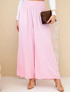 Dámské viskózové kalhoty s elastickým pasem světle růžové