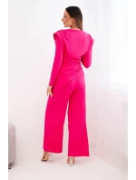 Dámská bavlněná souprava s blůzou a širokými kalhotami fuchsie