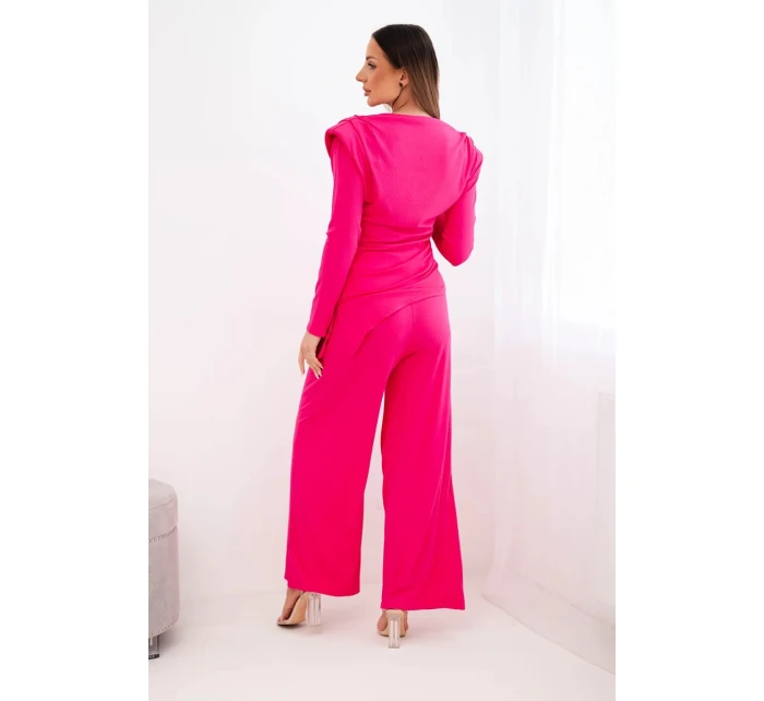 Dámská bavlněná souprava s blůzou a širokými kalhotami fuchsie