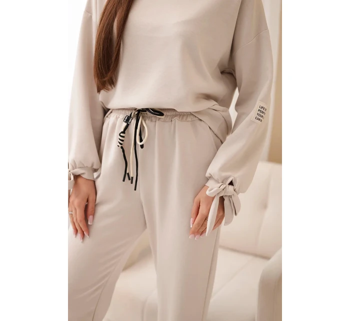 Dámský set z viskózy s mašlemi máslový bežový