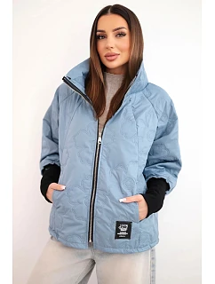 Dámská jarní prošívaná bunda s ozdobnou ražbou a zipem jeansová