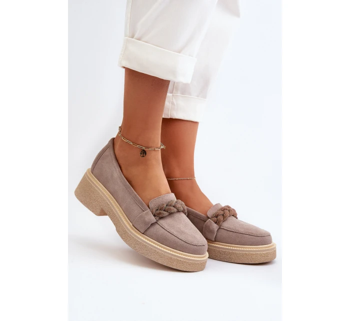 Dámské semišové mokasíny s ozdobou Cappuccino model 21652532 - Zazoo