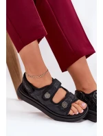 Dámské sandály s ozdobnými detaily na suchý zip černé model 21687995 - Boto Dámské sandály s ozdobnými detaily na suchý zip černé model 21687995 - Boto