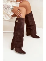 Kozačky Eko Podpatky Na Zip Zateplené  Čokoládové model 21704760 - Boto