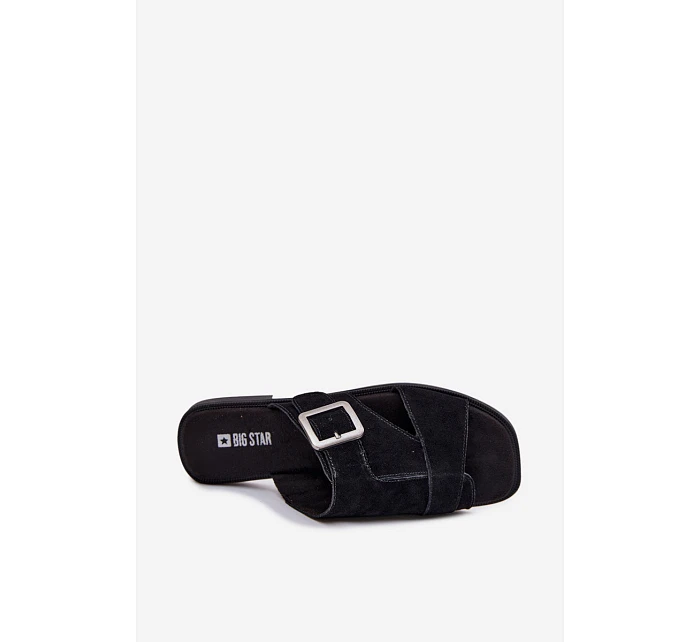 Semišové dámské nazouváky na nízkém podpatku s přezkou Big Star TT274477 Černé Semišové dámské nazouváky na nízkém podpatku s přezkou Big Star TT274477 Černé